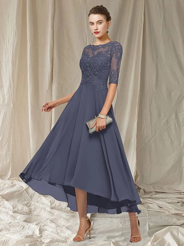 Damen Hochzeitsgast Midikleid knöchellang mit Spitze am Oberteil