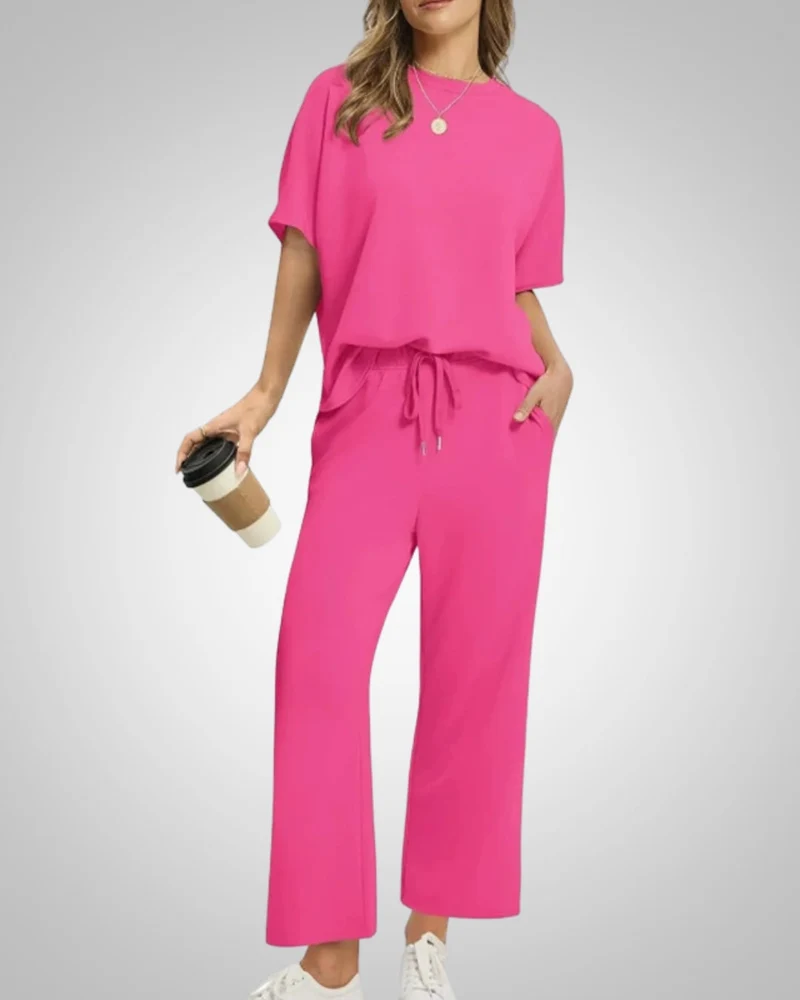 Damen Lässig Bindeband Taille Zweiteiler Set