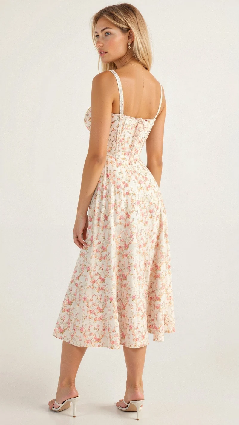 Damen Sommer Tie Front Blumenmuster Midikleid