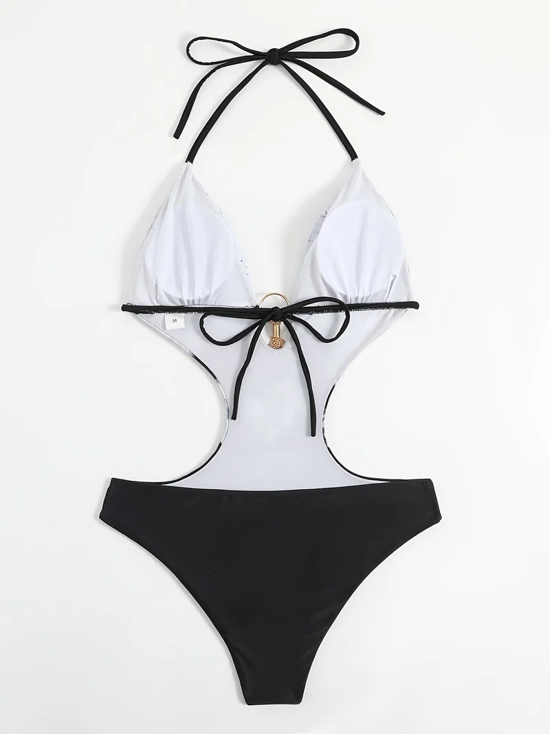 Damen Sommer Halter Cut-Out Monokini Badeanzug