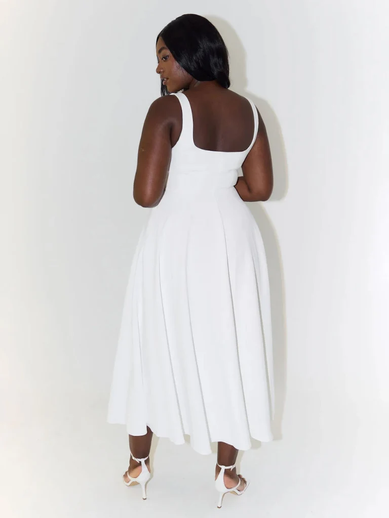 Damen Lässig Ärmelloses Square Neck Midikleid