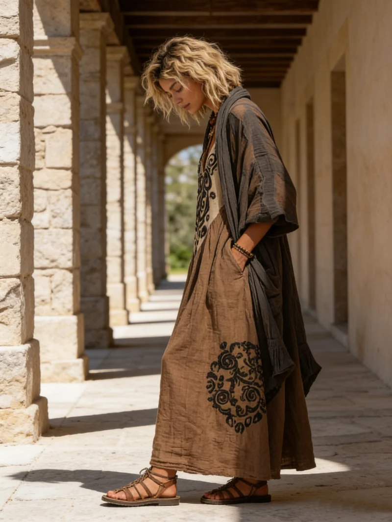 Damen Sommer Zweiteiler Bohemian Maxikleid