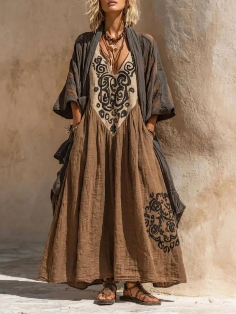 Damen Sommer Zweiteiler Bohemian Maxikleid