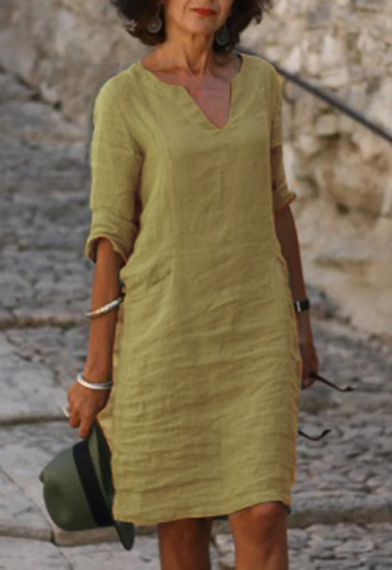 Damen Kerbausschnitt Sommer Midi Kleid