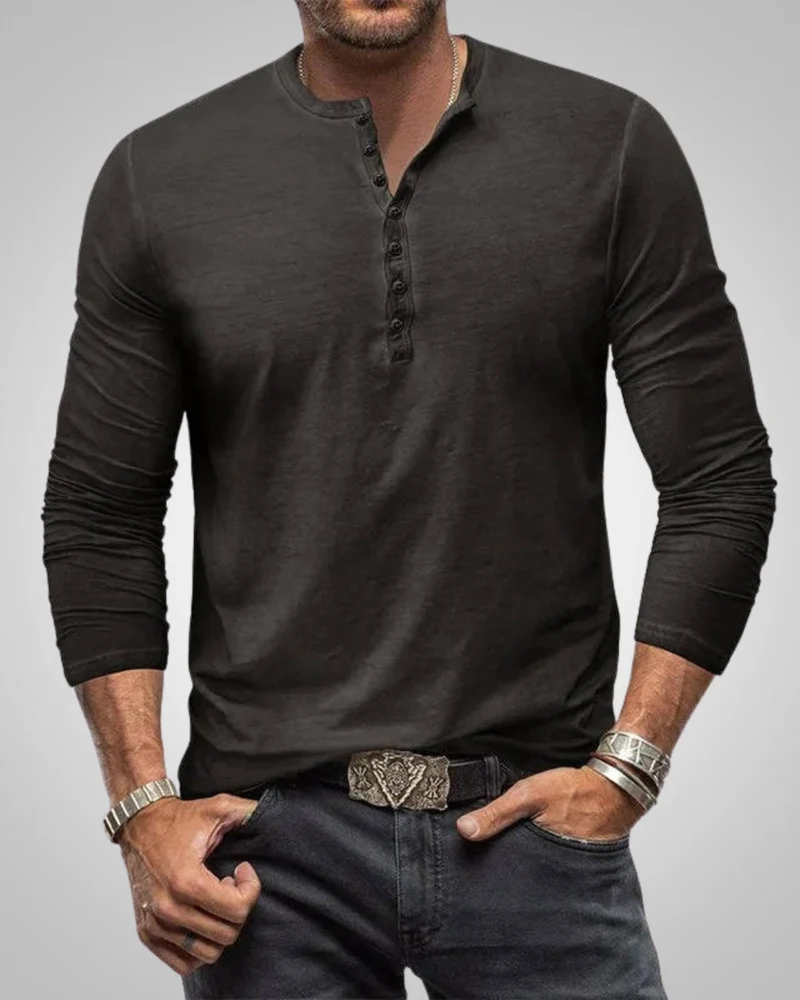 Herren Lässig Slim Fit Langarm Henley-Shirt