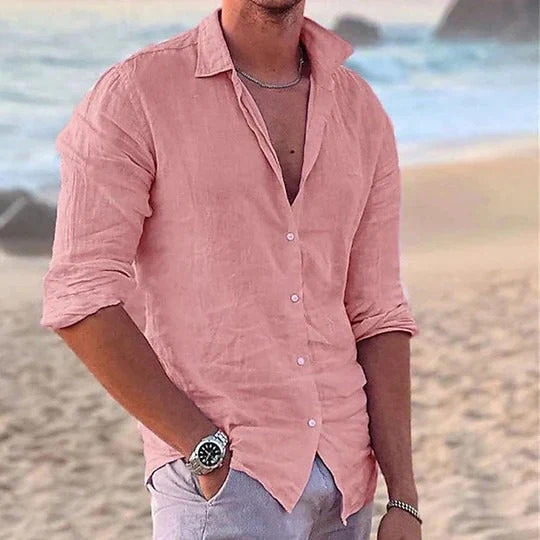 Herren Slim Fit Baumwoll Leinen Sommer Hemd