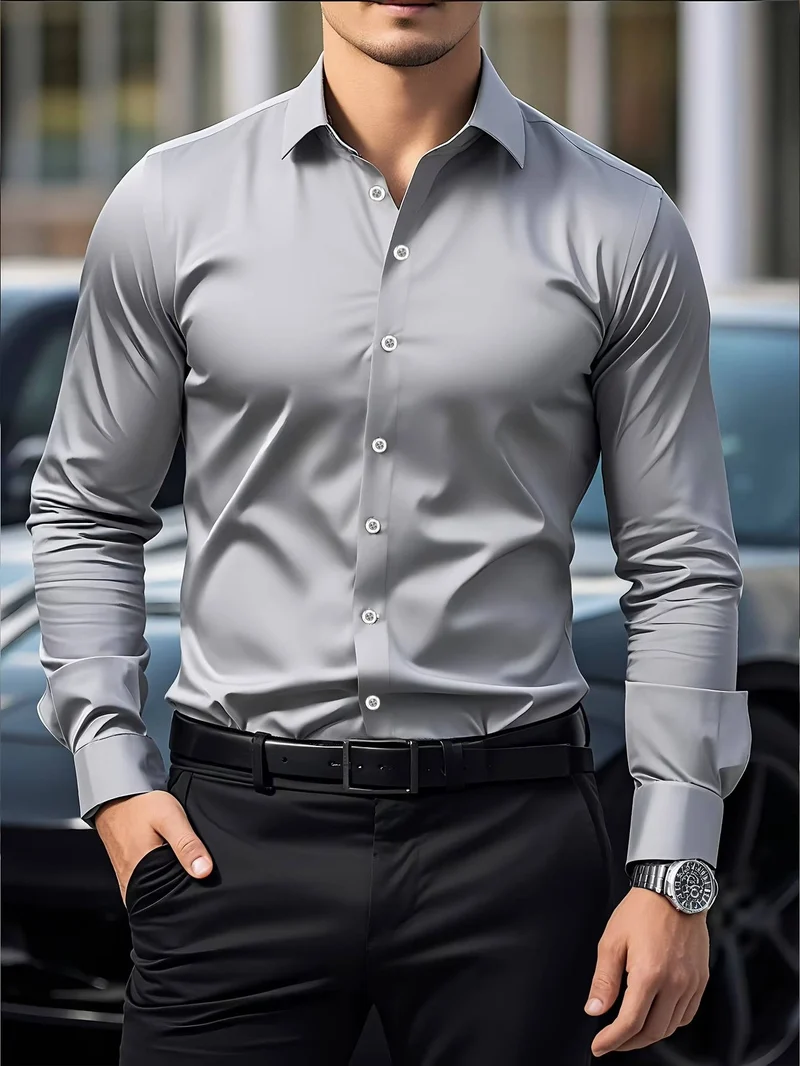 Herren Slim Fit Geschnitten Business Button Down Hemd