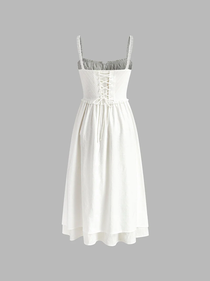 Damen Strand Rüschen Spaghetti Träger Midi Kleid