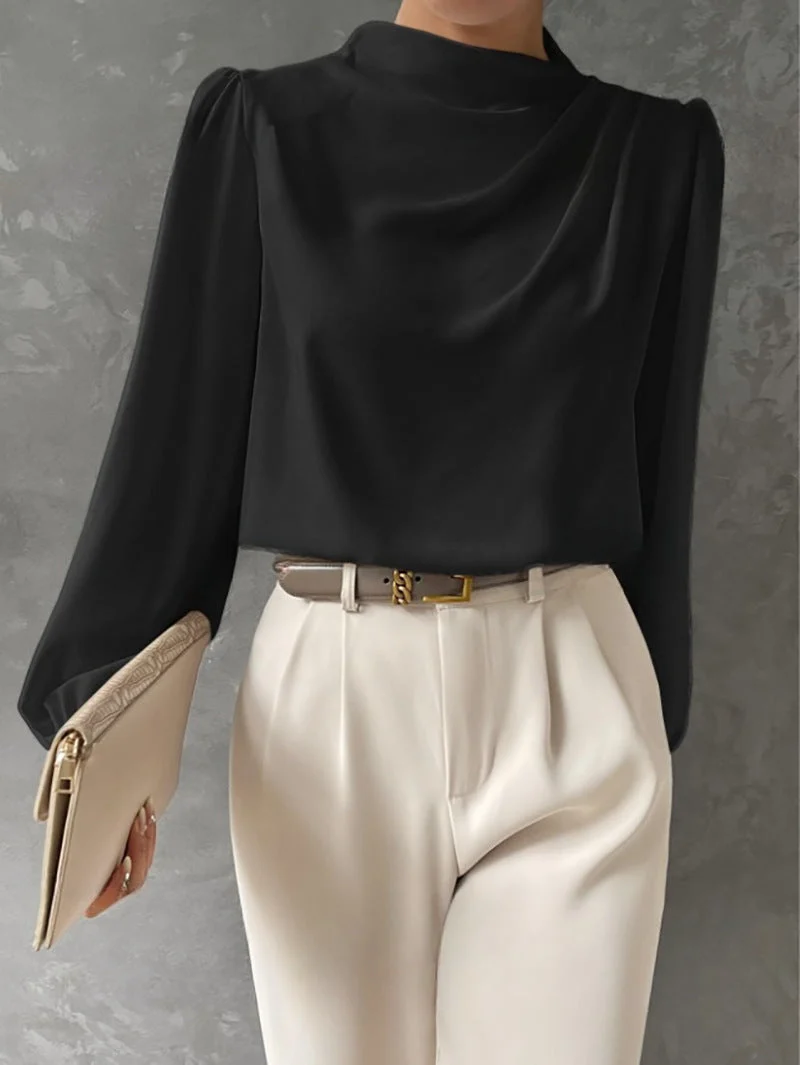 Damen Sommer Drapiert Langarm Bluse