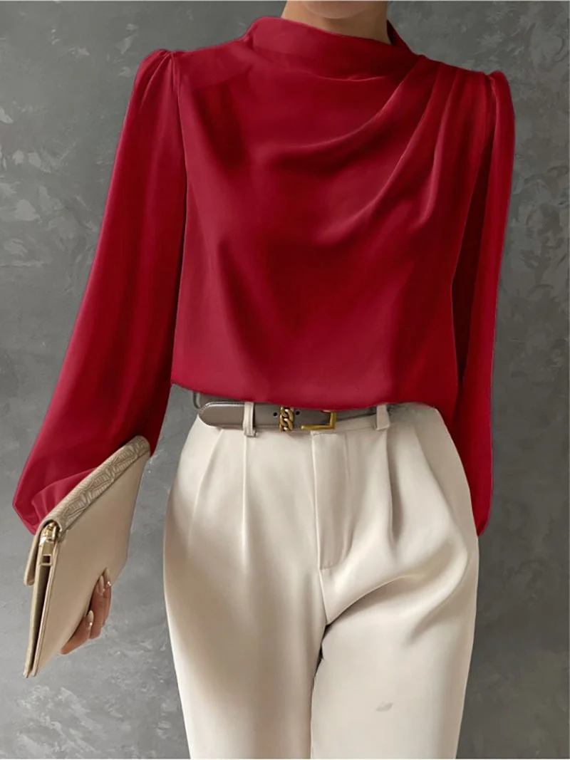 Damen Sommer Drapiert Langarm Bluse