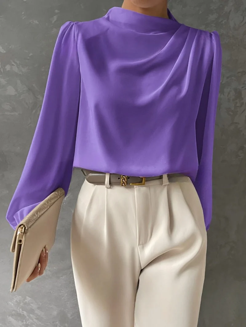 Damen Sommer Drapiert Langarm Bluse