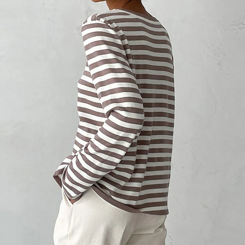 Damen Sommer Streifen Langarm T-shirt