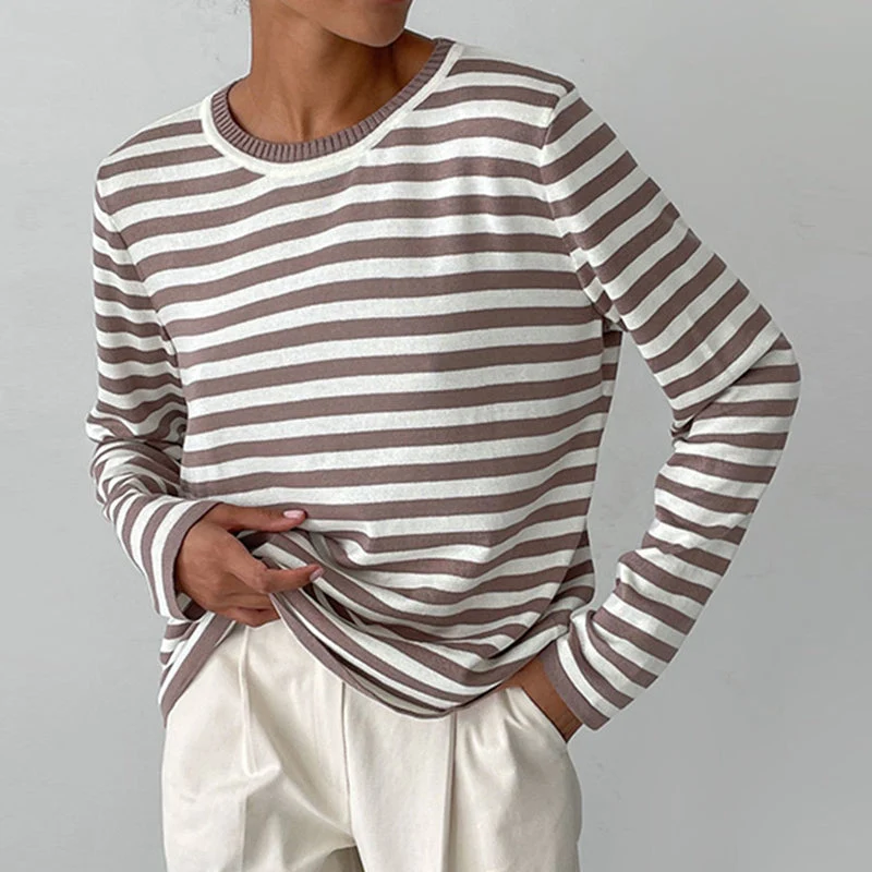 Damen Sommer Streifen Langarm T-shirt