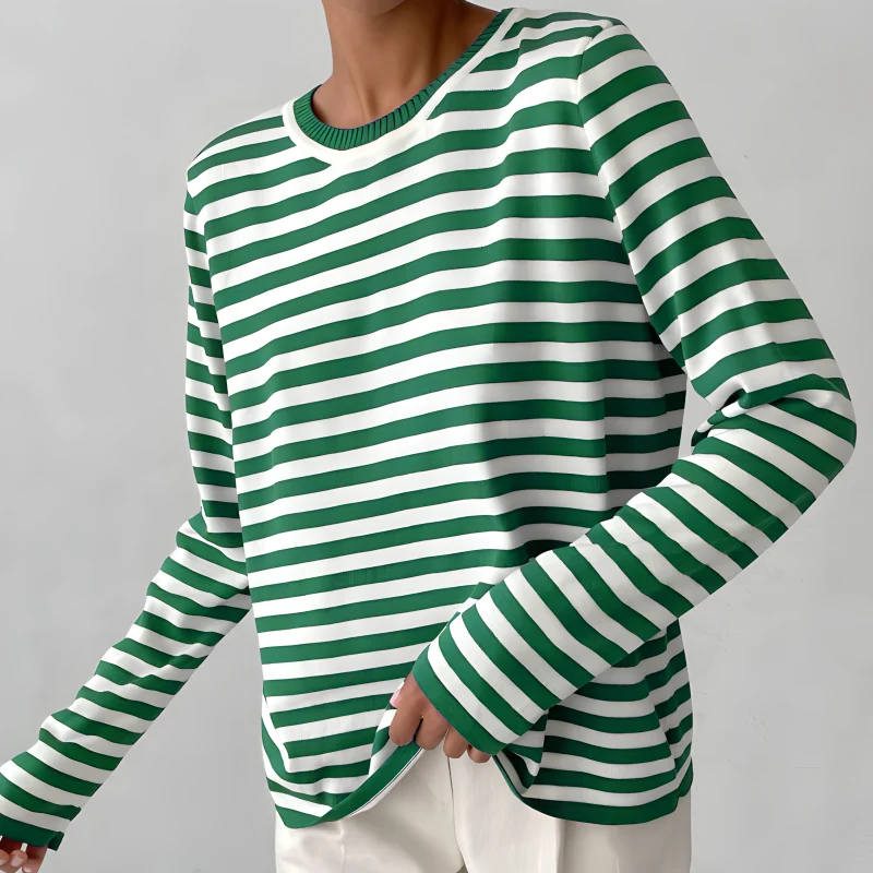 Damen Sommer Streifen Langarm T-shirt