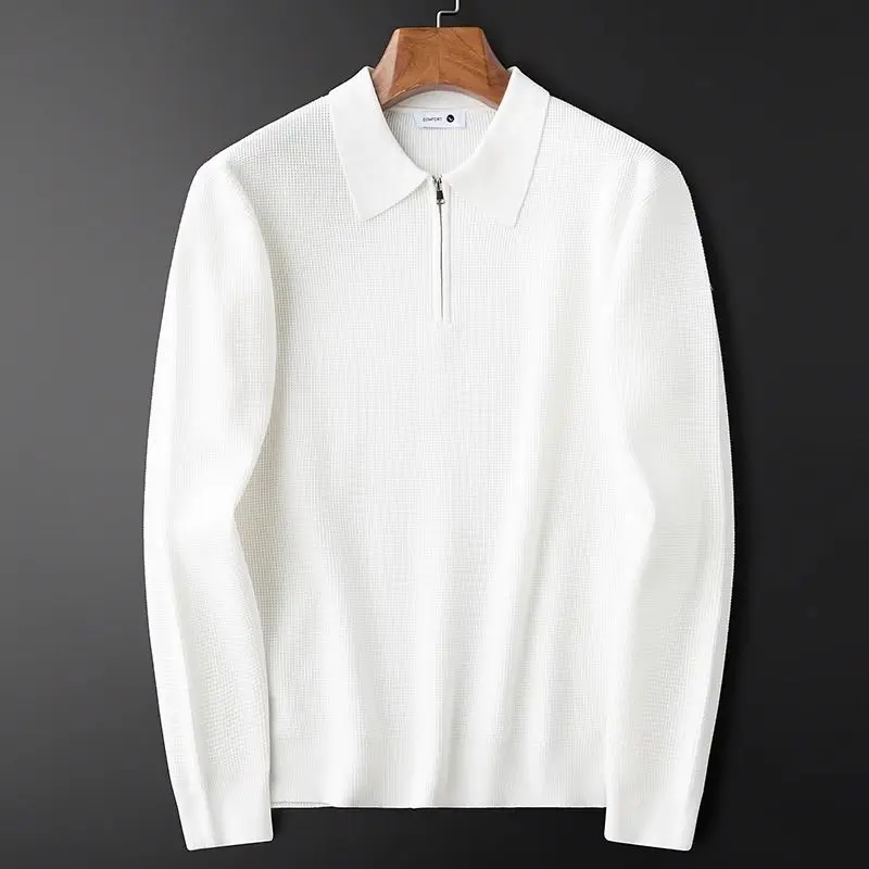 Herren Halbreißverschluss Slim Fit Strick-Poloshirt