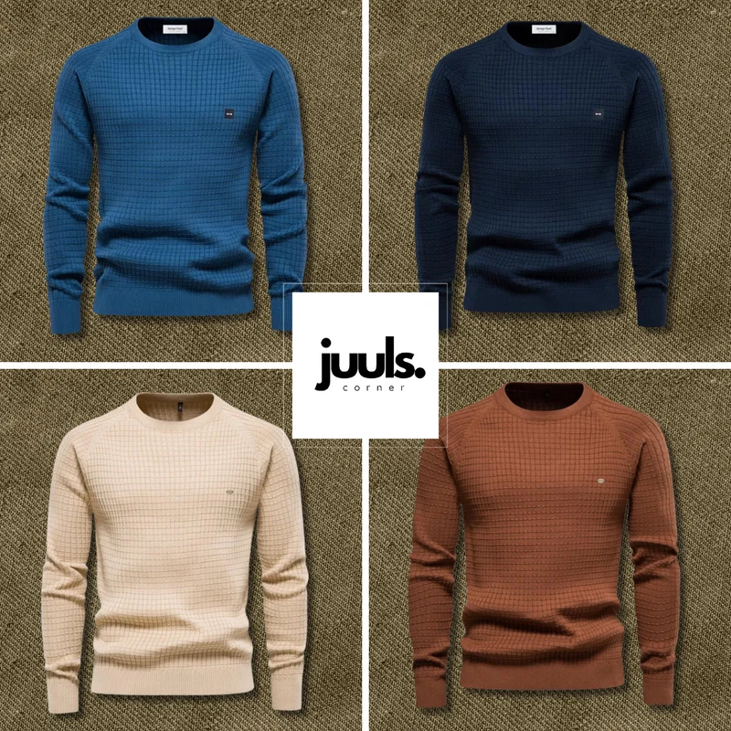 Herren Rundhals Strukturierter Strickpullover