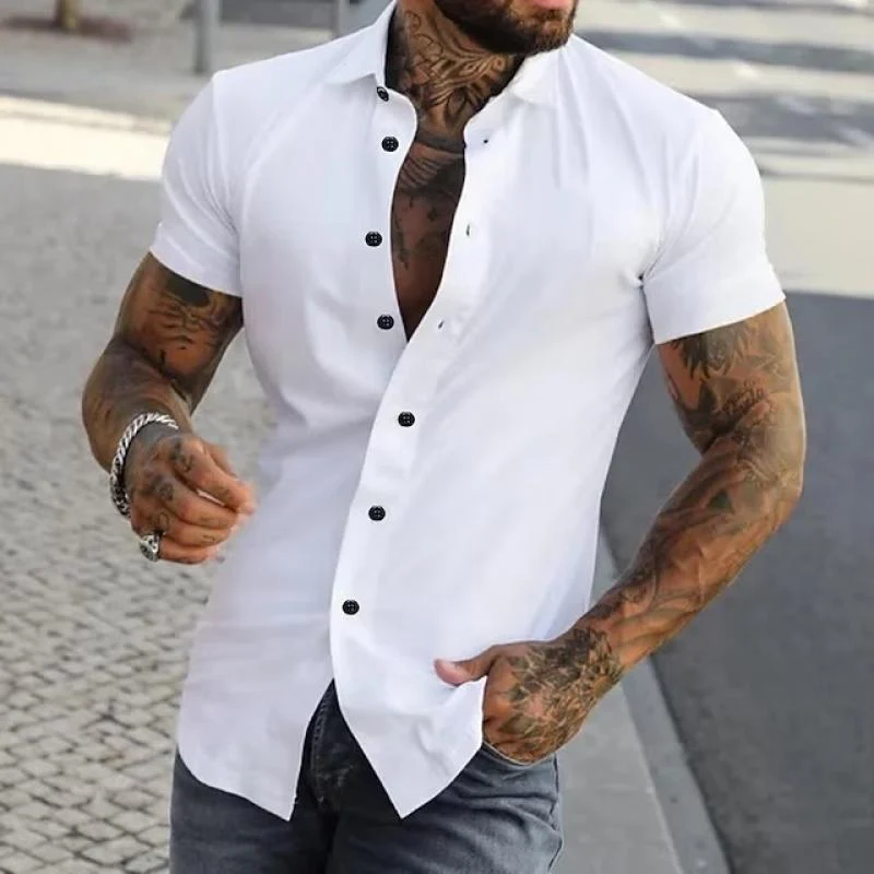 Herren Sommer Stehkragen Slim Fit Hemd