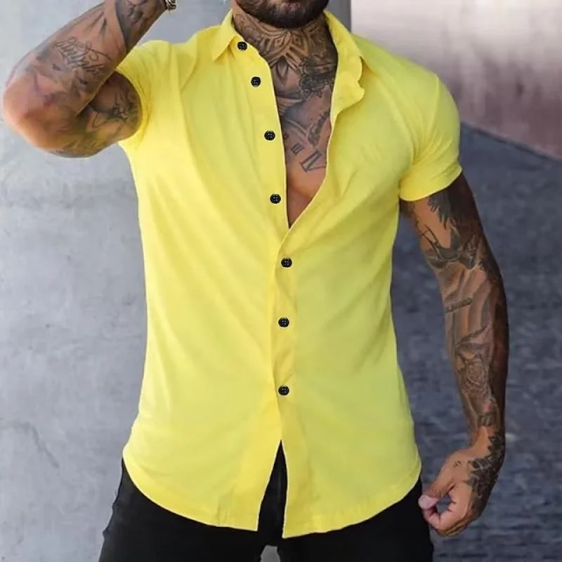 Herren Sommer Stehkragen Slim Fit Hemd