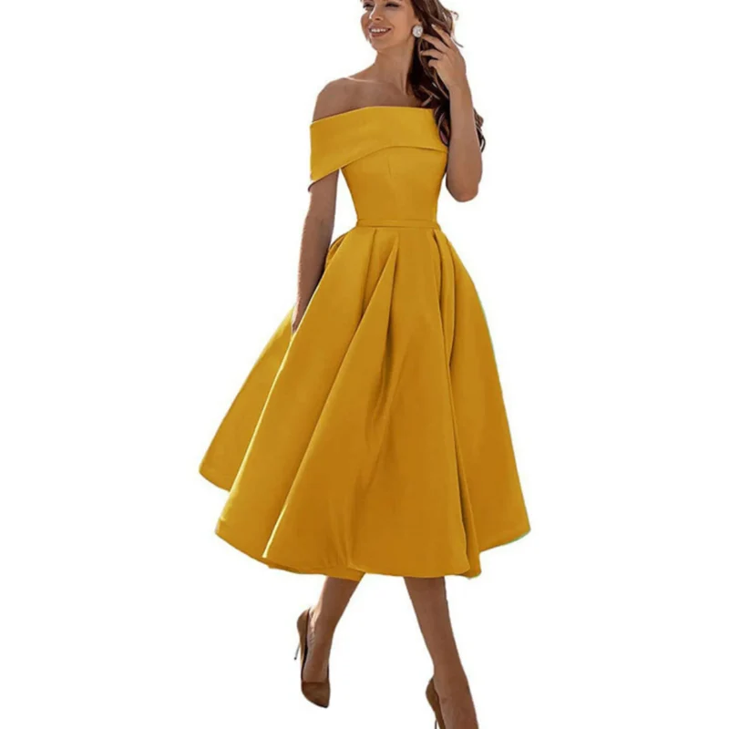 Damen Ein-Schulter Ausgestellt Midikleid