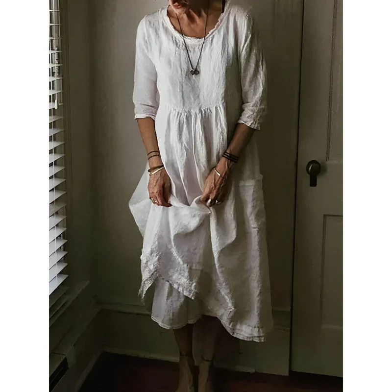 Damen Sommer Mehrlagig Leinen Midikleid