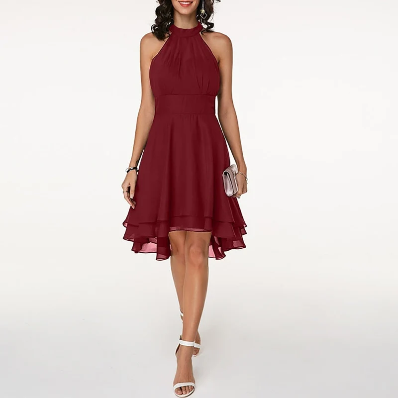 Damen Sommer Neckholder Midikleid
