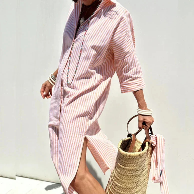 Damen Sommer Gestreift Maxi Strandkleid
