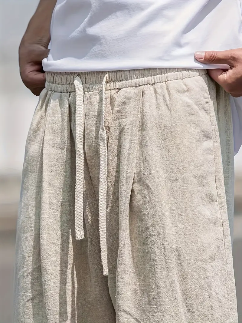 Herren Elastischer Bund Weite Leinen Hose