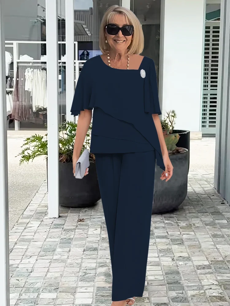 Damen Kurzarm Elegant Zweiteiliger Set