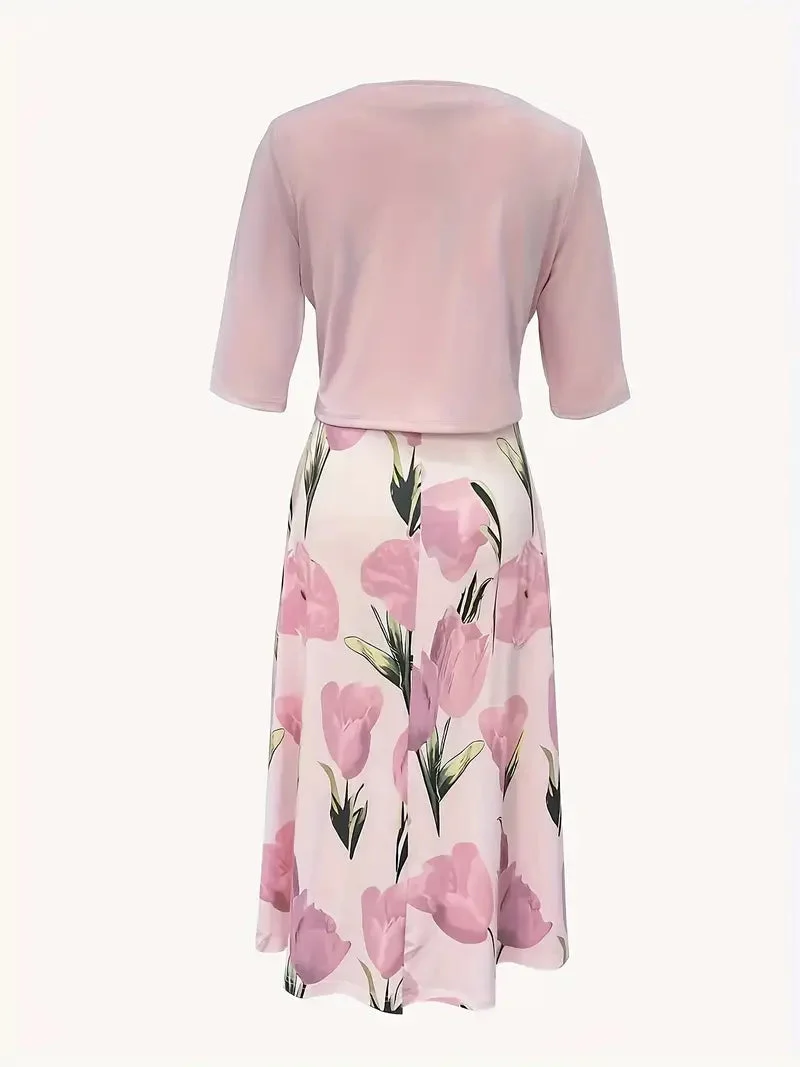 Damen Ärmellos Zweiteilig Elegant Set Maxi Kleid