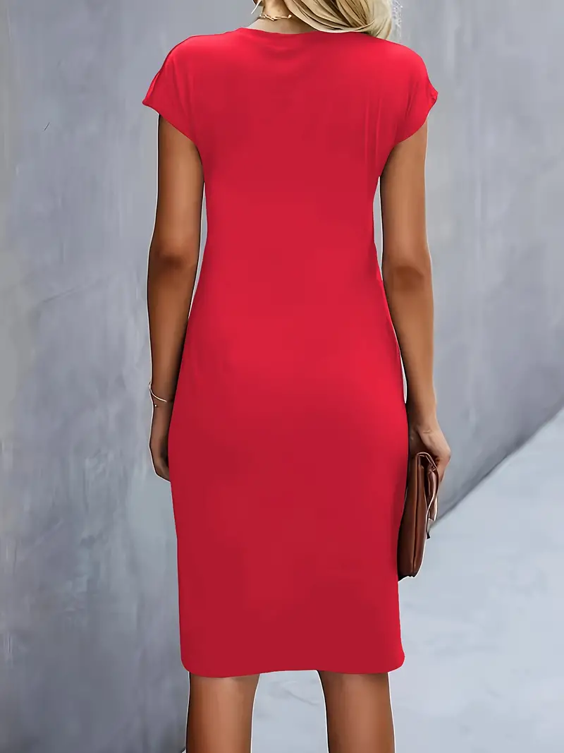 Damen Sommer Drapiert Elegant Bodycon Midikleid
