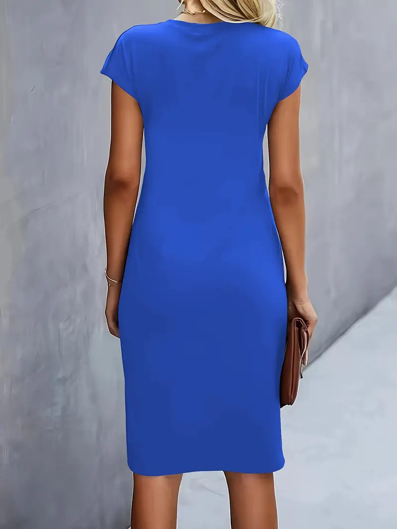 Damen Sommer Drapiert Elegant Bodycon Midikleid