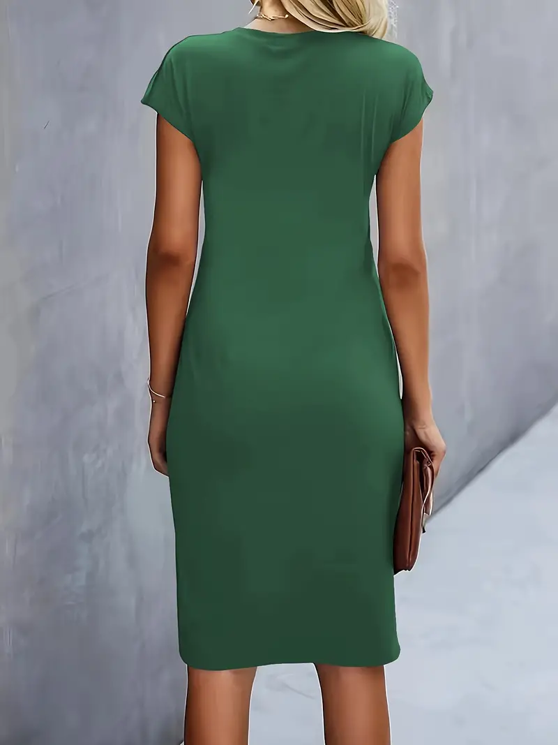 Damen Sommer Drapiert Elegant Bodycon Midikleid