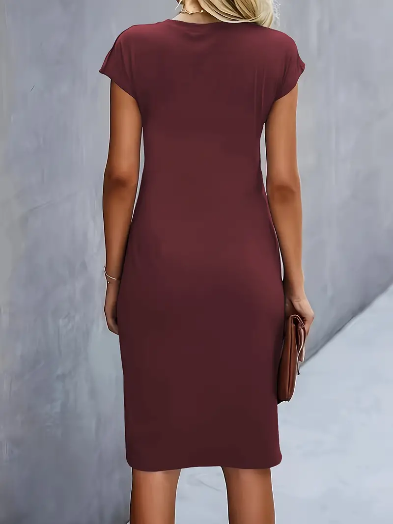 Damen Sommer Drapiert Elegant Bodycon Midikleid