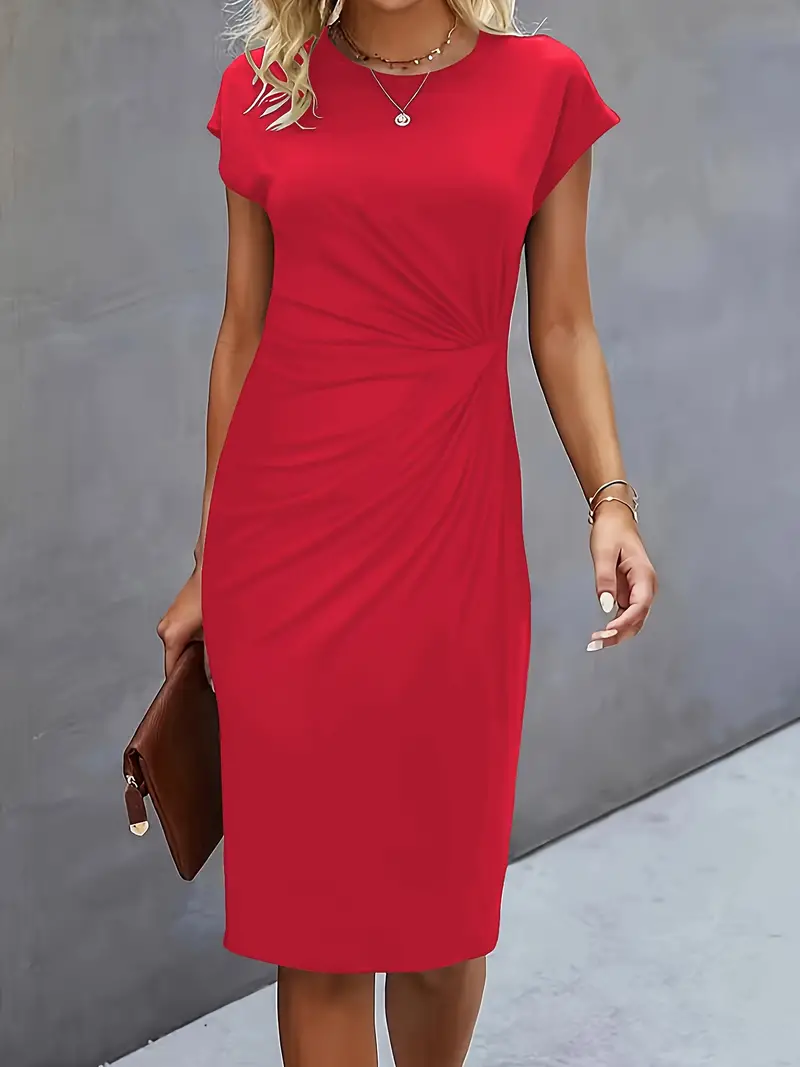 Damen Sommer Drapiert Elegant Bodycon Midikleid