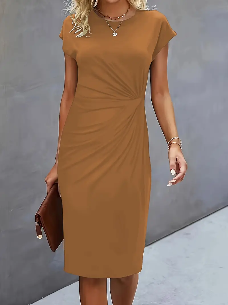 Damen Sommer Drapiert Elegant Bodycon Midikleid