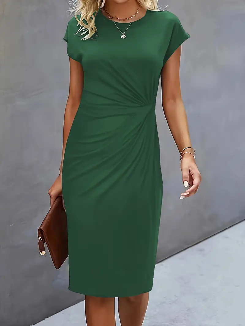 Damen Sommer Drapiert Elegant Bodycon Midikleid