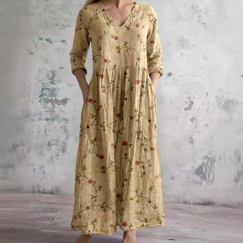 Damen Sommer V-Ausschnitt Midikleid
