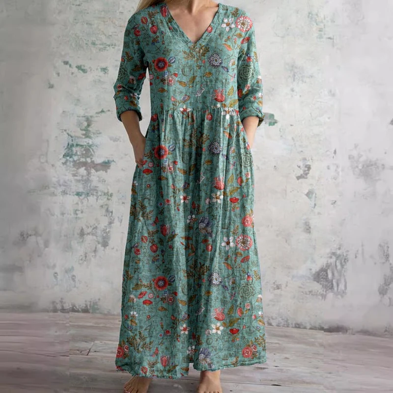 Damen Sommer V-Ausschnitt Midikleid