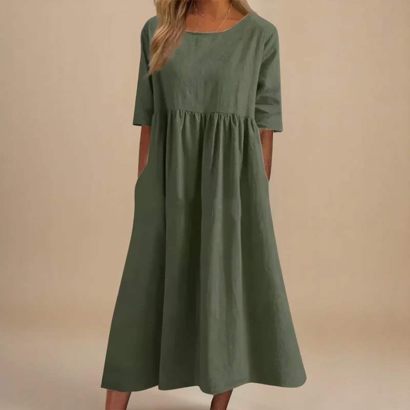 Damen Rundhals Relaxed Fit Sommer Midikleid