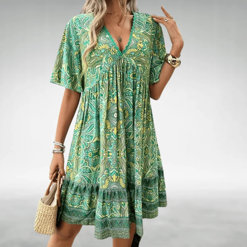 Damen Sommer Boho V-Ausschnitt Midikleid