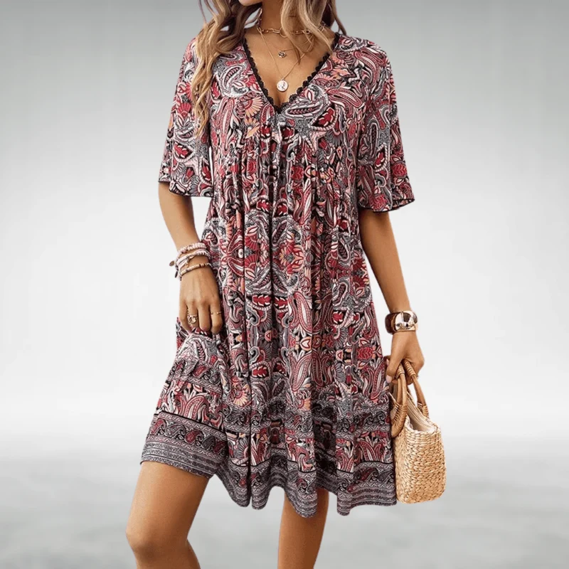 Damen Sommer Boho V-Ausschnitt Midikleid