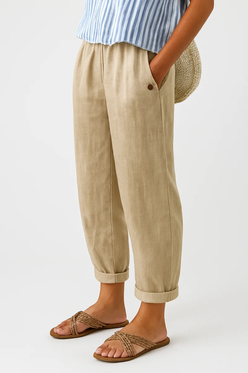 Damen Umschlag Saum Sommer Leinen Hosen