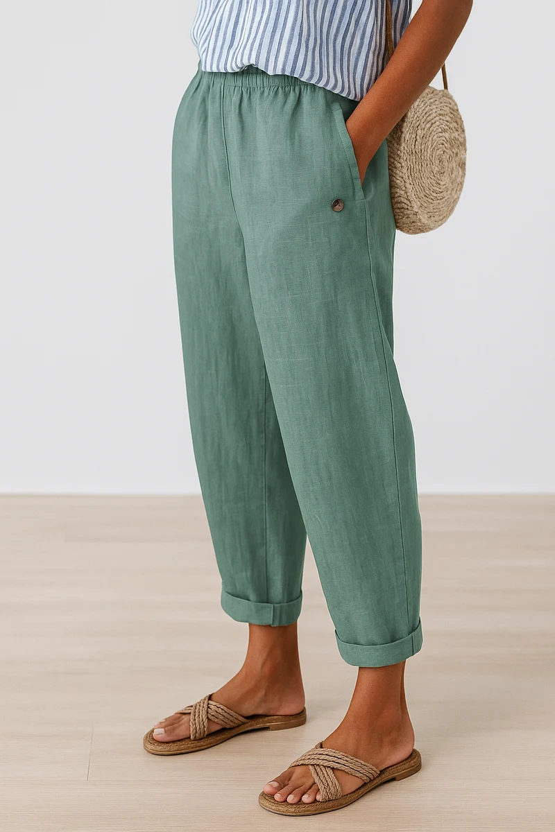 Damen Umschlag Saum Sommer Leinen Hosen