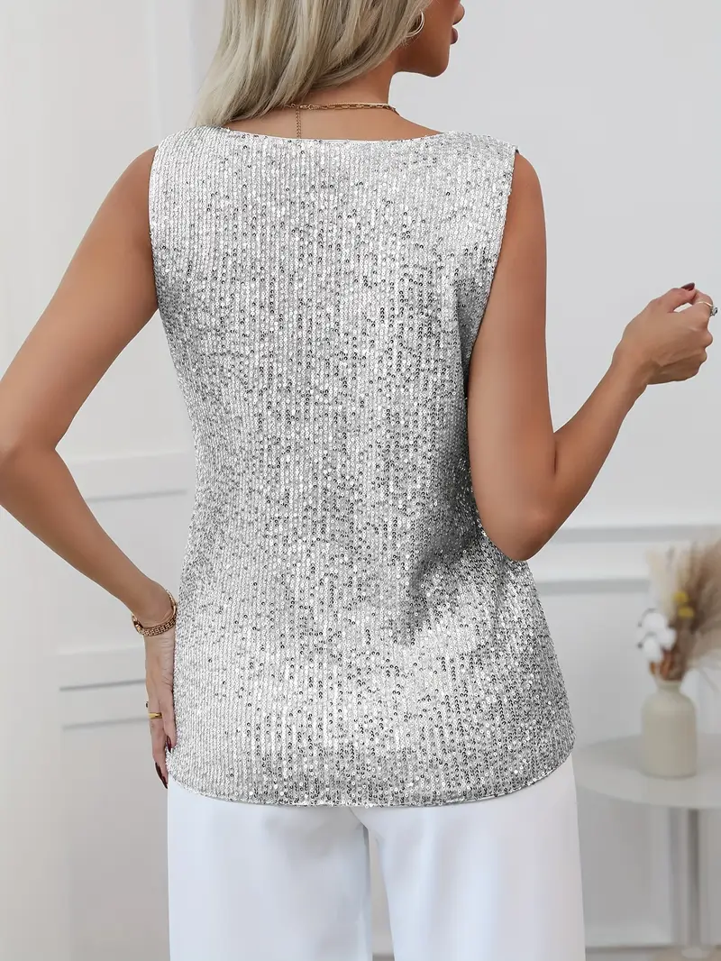 Damen Glitzer V-Ausschnitt Top