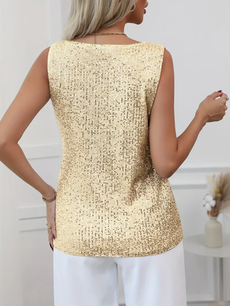 Damen Glitzer V-Ausschnitt Top