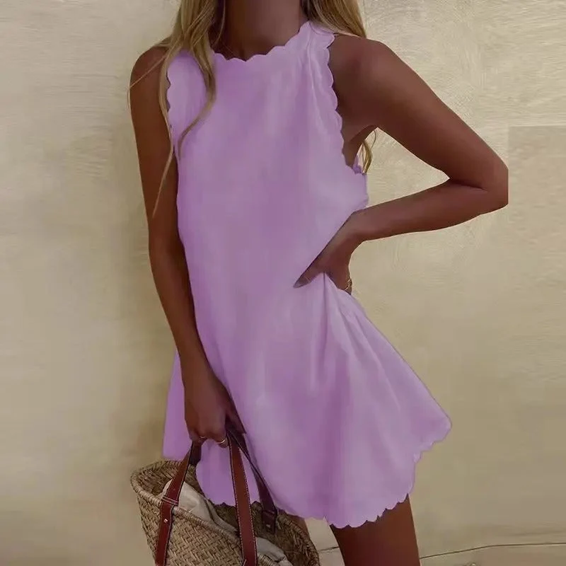 Damen Rundhalsausschnitt Sommer Minikleid