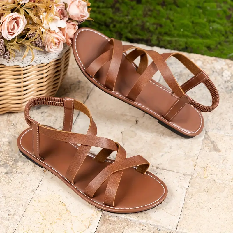 Damen Kreuzriemen Fersenband Sandalen