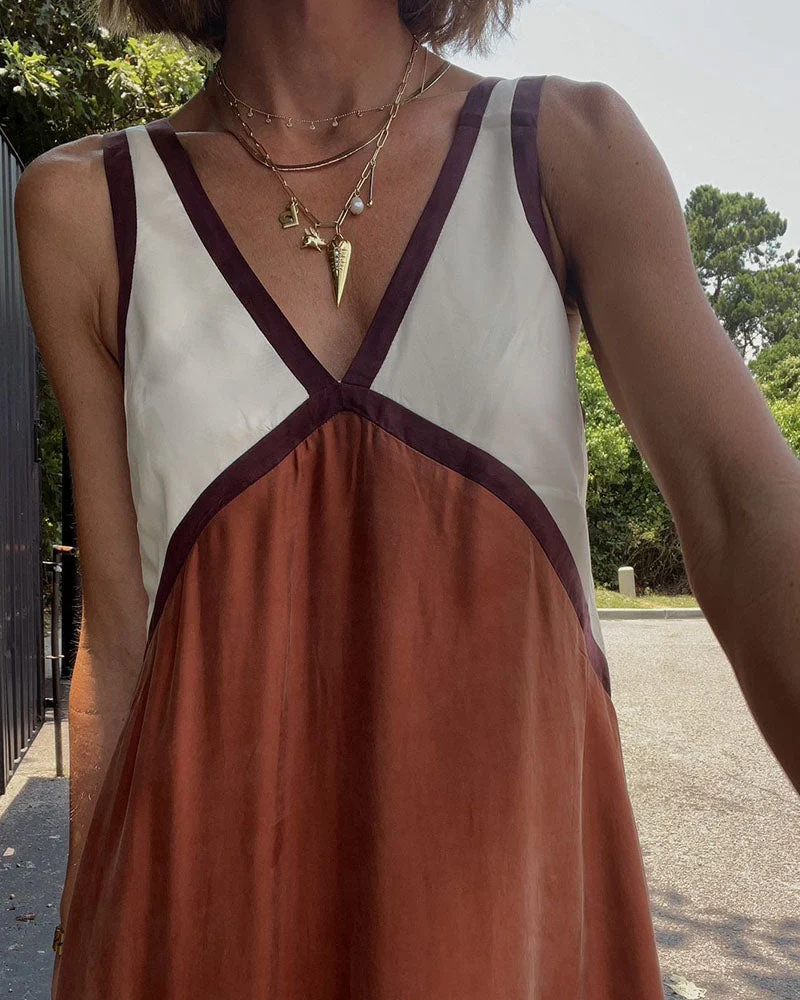 Damen V-Ausschnitt Sommer Maxikleid