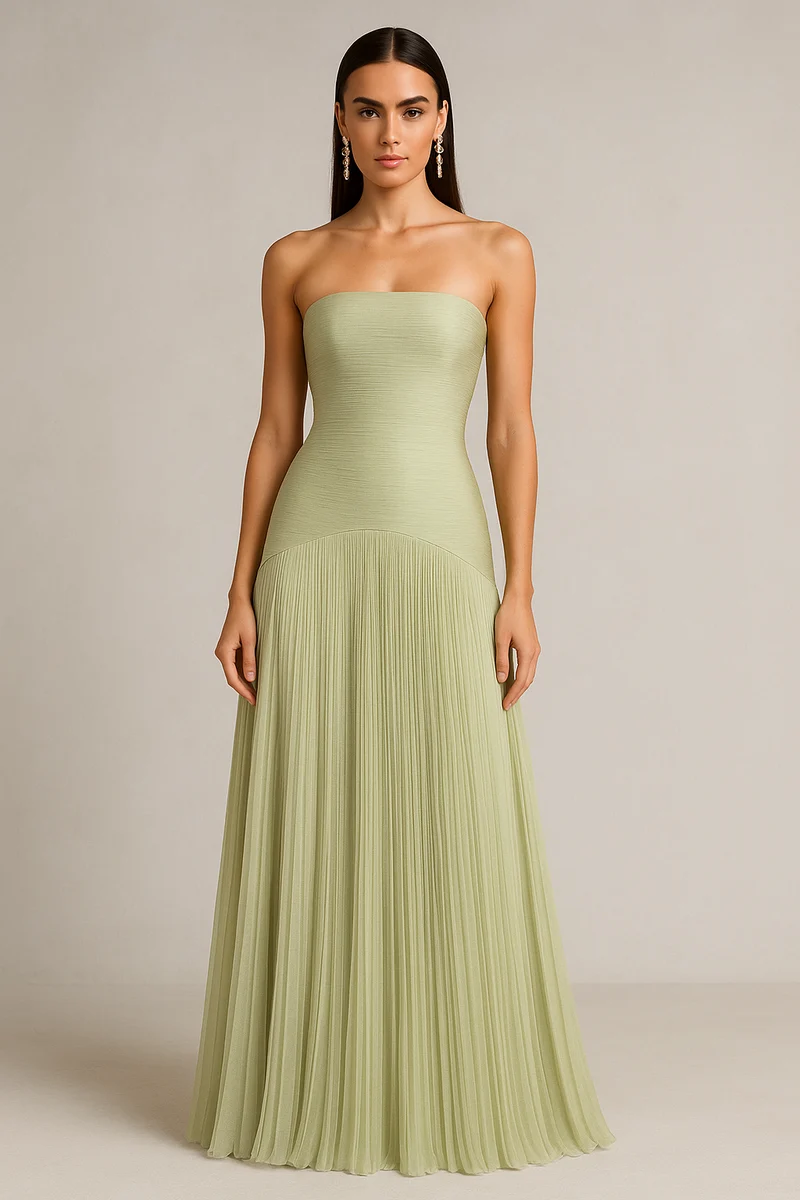 Damen Plissiertes Maxi Hochzeitsgastkleid