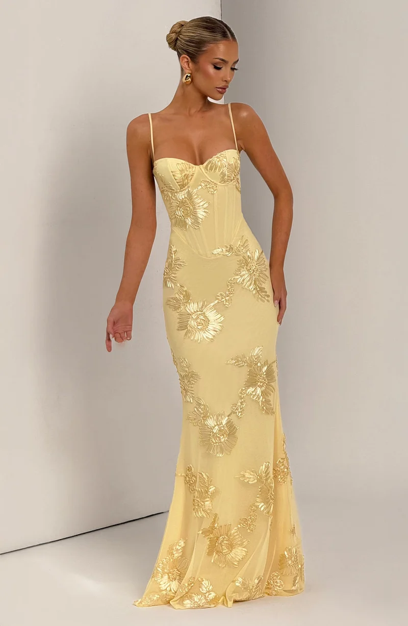 Damen Sommer Spaghettiträgern Maxi Hochzeitsgastkleid